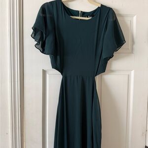 Lulu's Dark Teal Maxi Dress with Flutter Sleeves